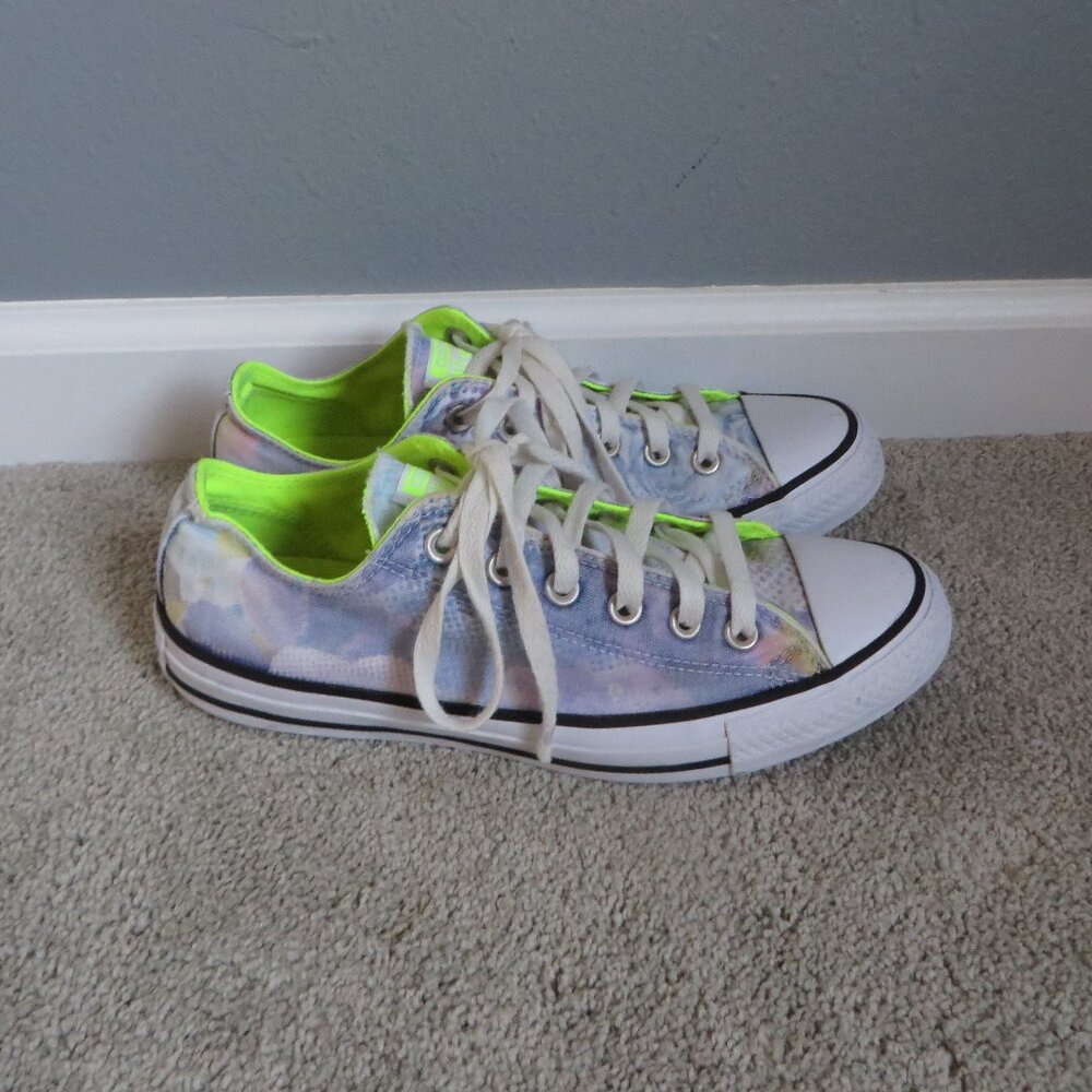 Converse Low Top Sneakers in White with Neon Lime Interior - Picture 2 of 10